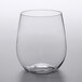 A Choice clear plastic stemless wine glass with a small bottom.