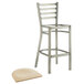 A Lancaster Table & Seating clear coated metal ladder back bar stool with a natural wood seat.