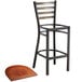 A Lancaster Table & Seating distressed copper finish ladder back bar stool with a wooden seat.