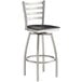 A Lancaster Table & Seating black and silver swivel bar stool with a black wood seat.