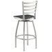 A Lancaster Table & Seating black and silver bar stool with a black wood seat.
