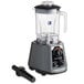 An AvaMix commercial blender with a black handle and a silver lid.
