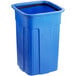 A blue Toter commercial trash can.