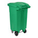 A lime green Toter rectangular outdoor trash can with wheels.