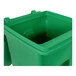 A lime green Toter rectangular plastic bin with lid and wheels.