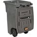 A grey Toter commercial trash can with wheels.