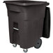 A brown Toter rectangular trash can with wheels and a lid.