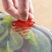 A hand holding a plastic container with a red TamperSafe label over a salad.