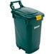 A green Toter rectangular trash can with the lid open.