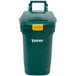 A green and yellow Toter rectangular trash can with a lid.