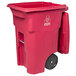 A red Toter medical waste cart with wheels.