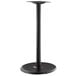 A Lancaster Table & Seating black metal round outdoor table base with a black pole.