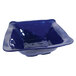 A cobalt blue square bowl with curved edges.