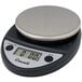 A black and silver San Jamar digital portion scale with a silver circle on top.