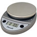A San Jamar Escali digital portion scale with a metallic round plate on top.