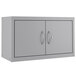 A grey metal Hirsh Industries wall mount cabinet with handles.