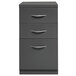 A Hirsh Industries charcoal grey mobile pedestal file cabinet with 2 box drawers and 1 file drawer.
