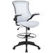 A white Flash Furniture office chair with a black metal base and foot rest.