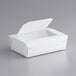 A white Bio-Pak paper take-out box with a clear window.