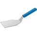 A Dexter-Russell blue spatula with a blue handle.