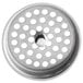 A stainless steel 3 1/2" waste valve basket strainer with holes.
