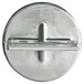 A silver metal button with a cross on it.
