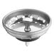 A silver stainless steel 3 1/2" sink basket strainer with holes.