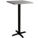 A Lancaster Table & Seating square bar height table with a black base and textured gray top.