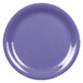 A close-up of a Thunder Group purple melamine plate with a white rim.