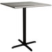 A Lancaster Table & Seating square bar height table with a black base and a gray top.