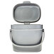 An OXO charcoal gray rectangular plastic bucket with a lid.