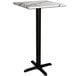 A white square bar table with a smooth white surface and black cross base plate.