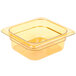 A Carlisle amber plastic food pan with a lid.