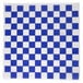 A blue and white checkered pattern on a white surface.
