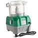 A clear and green AvaMix Revolution batch bowl food processor with a cord.