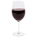 A Libbey wine glass filled with red wine.