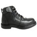 A black leather Genuine Grip steel toe work boot with a zipper.