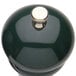 The top of a Chef Specialties Forest Green Pepper Mill with a silver knob.