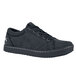 A black leather MOZO casual shoe with white stitching and laces.