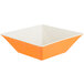 An orange and white square GET Keywest melamine bowl with a white rim.