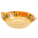 A yellow melamine bowl with a floral design.