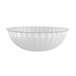 A clear polycarbonate bowl with ribbed edges.