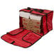 A red American Metalcraft sandwich delivery bag with pizza boxes inside.