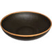 A black melamine bowl with a brown clay trim.
