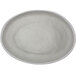 A grey oval melamine platter with a white trim.