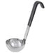 A silver ladle with a black Kool-Touch handle.