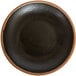 A black melamine plate with a brown rim.
