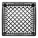A black plastic Orbis milk crate with a lattice pattern.