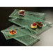 Three American Metalcraft Glacier bubble glass platters with desserts on them on a table.