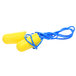 A pair of yellow E-A-R TaperFit earplugs with blue cords.